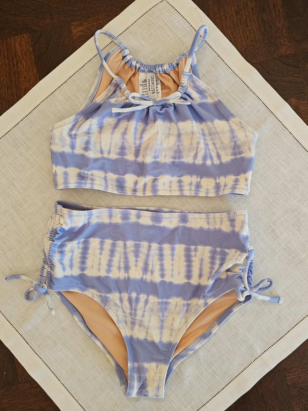 J Crew Crewcuts Girls' Bow-tie Two-piece Swimsuit Purple White Tie-dye Size 10